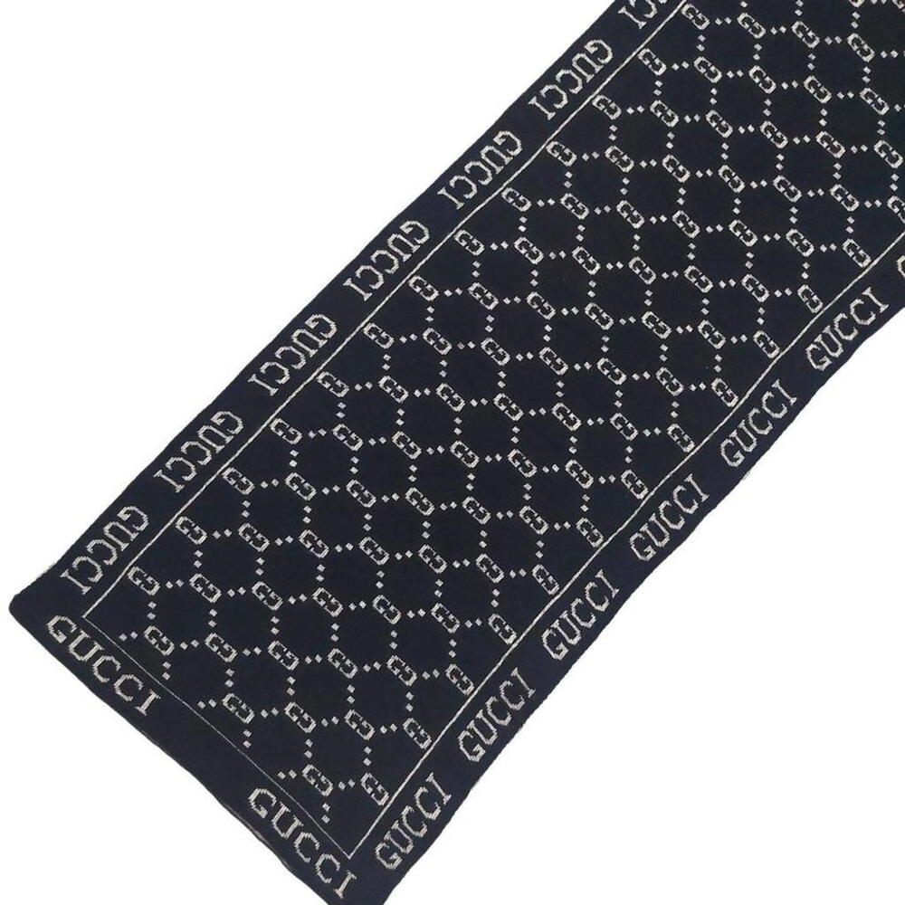 Gucci Vintage Black & Gray Reversible Monogram GG Logo Print Scarf - Picture 3 of 8